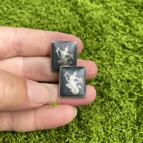 Vintage 1950s Siam Cuff Links | Solid Sterling Silver - Picture 2 of 8